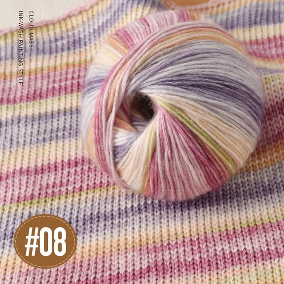 Xiao Hua 1 roll color gradient yarn 100g, fluffy and soft, bright rainbow color gradient crochet yarn, suitable for making scarves, bohemian bags, handmade gift projects, style 08