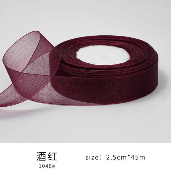 Xiao Hua 1 roll wine red transparent ribbon -0.98 inches wide, gift packaging ribbon, craft item transparent ribbon, floral decoration ribbon, gift and party decoration ribbon