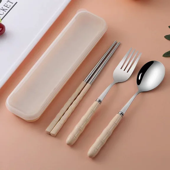 Xiao Hua 1 set of stainless steel portable tableware set, spoon fork chopstick set -Beige
