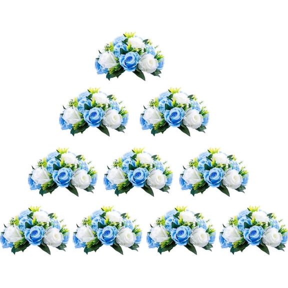 Xiao Hua 10 piece set of blue, white, blue roses artificial flower arrangement suitable for wedding party decoration, home desktop decoration