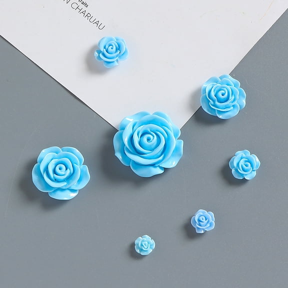 Xiao Hua 10 pieces of Blue simulated resin camellia flowers, diameter 0.91 inches, 3D flat bottom resin flower decoration, DIY hair accessories, nail art, phone case decorations