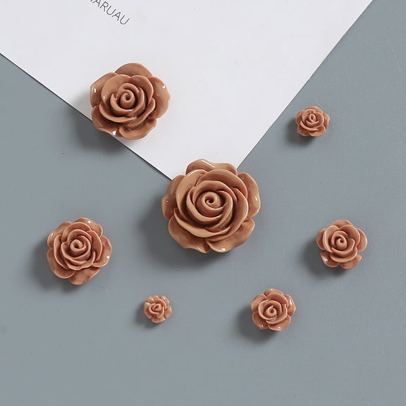 Xiao Hua 10 pieces of Brown simulated resin camellia flowers, diameter 1.06 inches, 3D flat bottom resin flower decoration, DIY hair accessories, nail art, phone case decorations