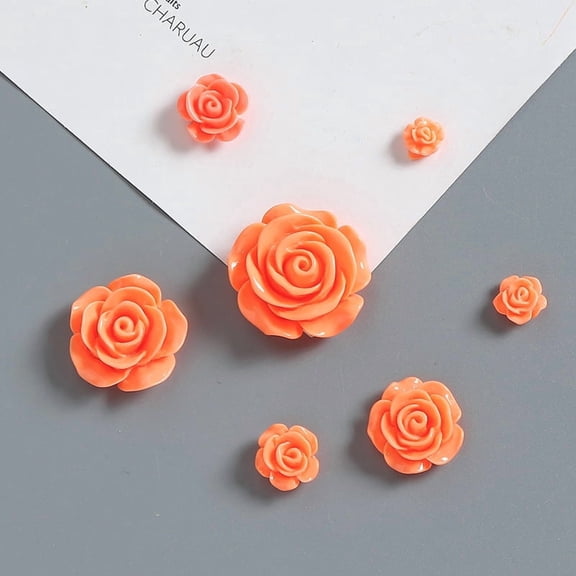 Xiao Hua 10 pieces of Deep Orange simulated resin camellia flowers, diameter 0.75 inches, 3D flat bottom resin flower decoration, DIY hair accessories, nail art, phone case decorations
