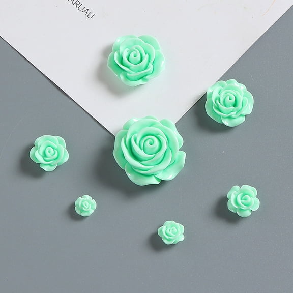 Xiao Hua 10 pieces of Light Green simulated resin camellia flowers, diameter 0.75 inches, 3D flat bottom resin flower decoration, DIY hair accessories, nail art, phone case decorations
