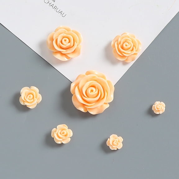 Xiao Hua 10 pieces of Light Orange simulated resin camellia flowers, diameter 0.91 inches, 3D flat bottom resin flower decoration, DIY hair accessories, nail art, phone case decorations