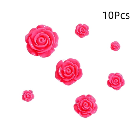 Xiao Hua 10 pieces of Rose Pink simulated resin camellia flowers, diameter 1.06 inches, 3D flat bottom resin flower decoration, DIY hair accessories, nail art, phone case decorations