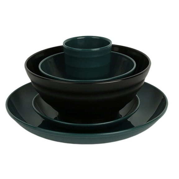 Xiao Hua 10 pieces of wheat straw tableware, stackable kitchen tableware set, not fragile - dark green