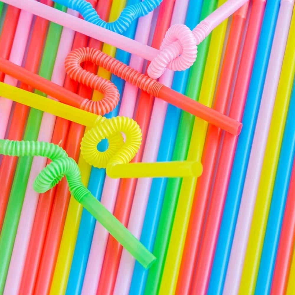 Xiao Hua 100 disposable colored straws, multiple colors, flexible and ...