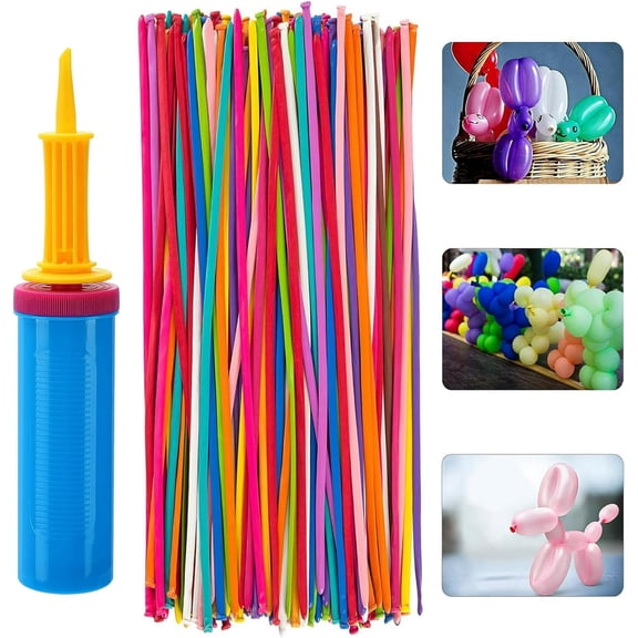 Xiao Hua 100 latex twist balloon set, 260 N latex balloons, suitable for professional long balloons with pumps, suitable for birthday parties, clowns, wedding decorations
