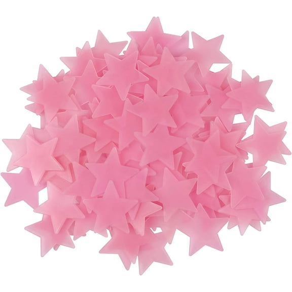 Xiao Hua 100 pieces of colorful luminous stars fluorescent luminous plastic wall stickers mural decals for home art decor ceiling wall decor, bedroom room decor, pink