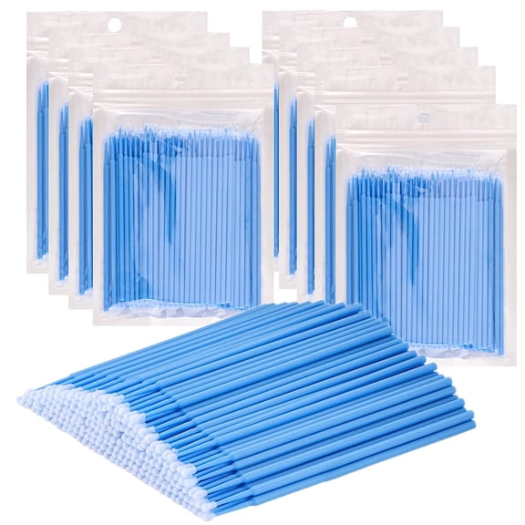 Xiao Hua 1000Pcs disposable micro cotton swab brushes, with a bendable micro applicator, suitable for eyelash extensions, oral care, and cleaning - fine tip - blue