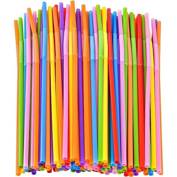 Xiao Hua 100PCS Flexible Plastic Straws, Colorful Disposable Bendy Party Fancy Straws Extra Long Straws Party Decorations