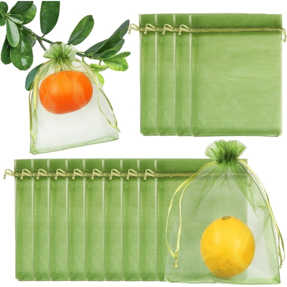 Xiao Hua 100Pcs Fruit Protection Bags, 5*7Inch Green Fruit Netting Cover Drawstring Mesh Bags Pest Barrier for Strawberry Blueberry Small FruitGreen