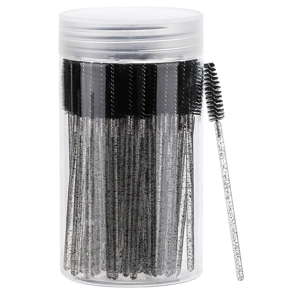 Xiao Hua 100Pcs black disposable eyelash brush, makeup eyebrow brush, crystal rod eyelash brush, 3.9in