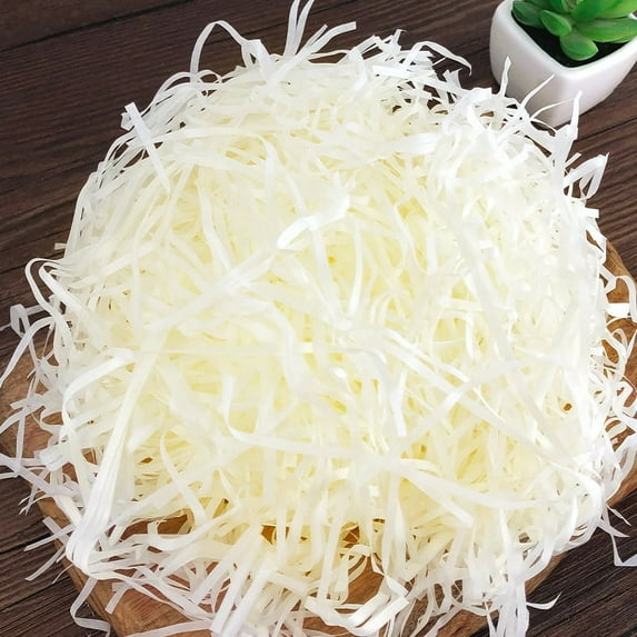 Xiao Hua 100g Lafite Grass Silk PaperCut Paper Shred Filler for Gift Wrapping Basket Filling Birthday Wedding Christmas Thanksgiving Mother's Day (Milky white)