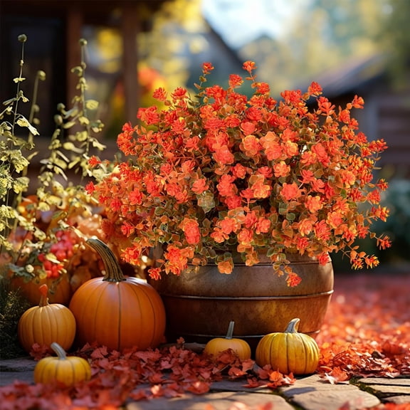 Xiao Hua 10pcs Artificial Flowers,Fake Flowers Picks for Office Decorations Floral Arrangements DIY Wreath（Fall Orange）
