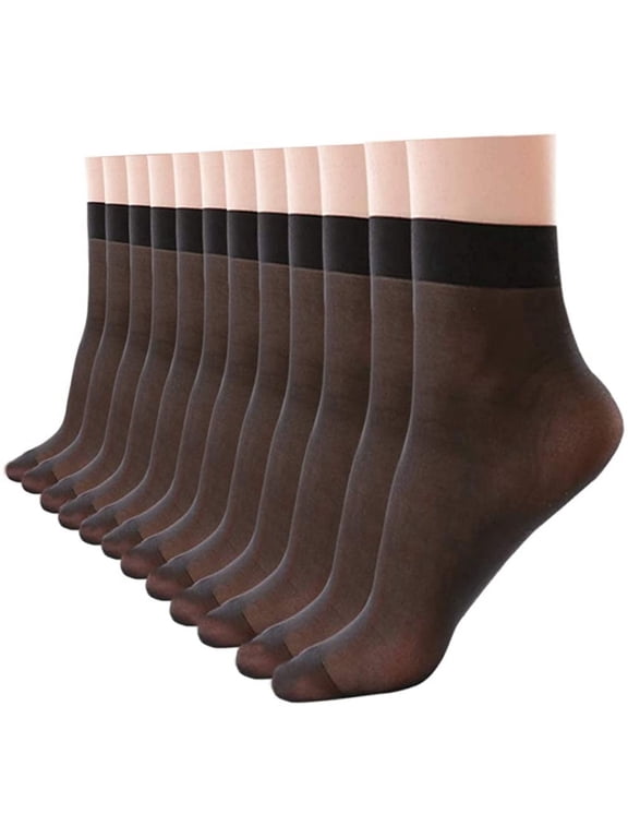 12 pairs of women's nylon socks and ankle high transparent short stockings, black