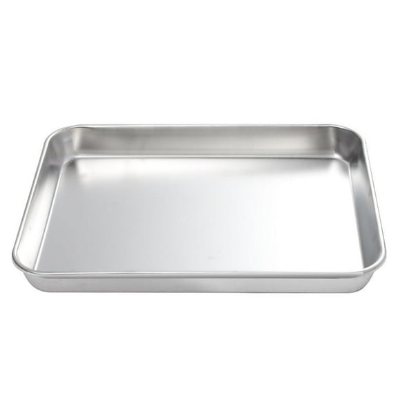 Xiao Hua 1Pc Stainless Steel Plate Rectangular Tray Practical Flat Bottom Tray (Silver)