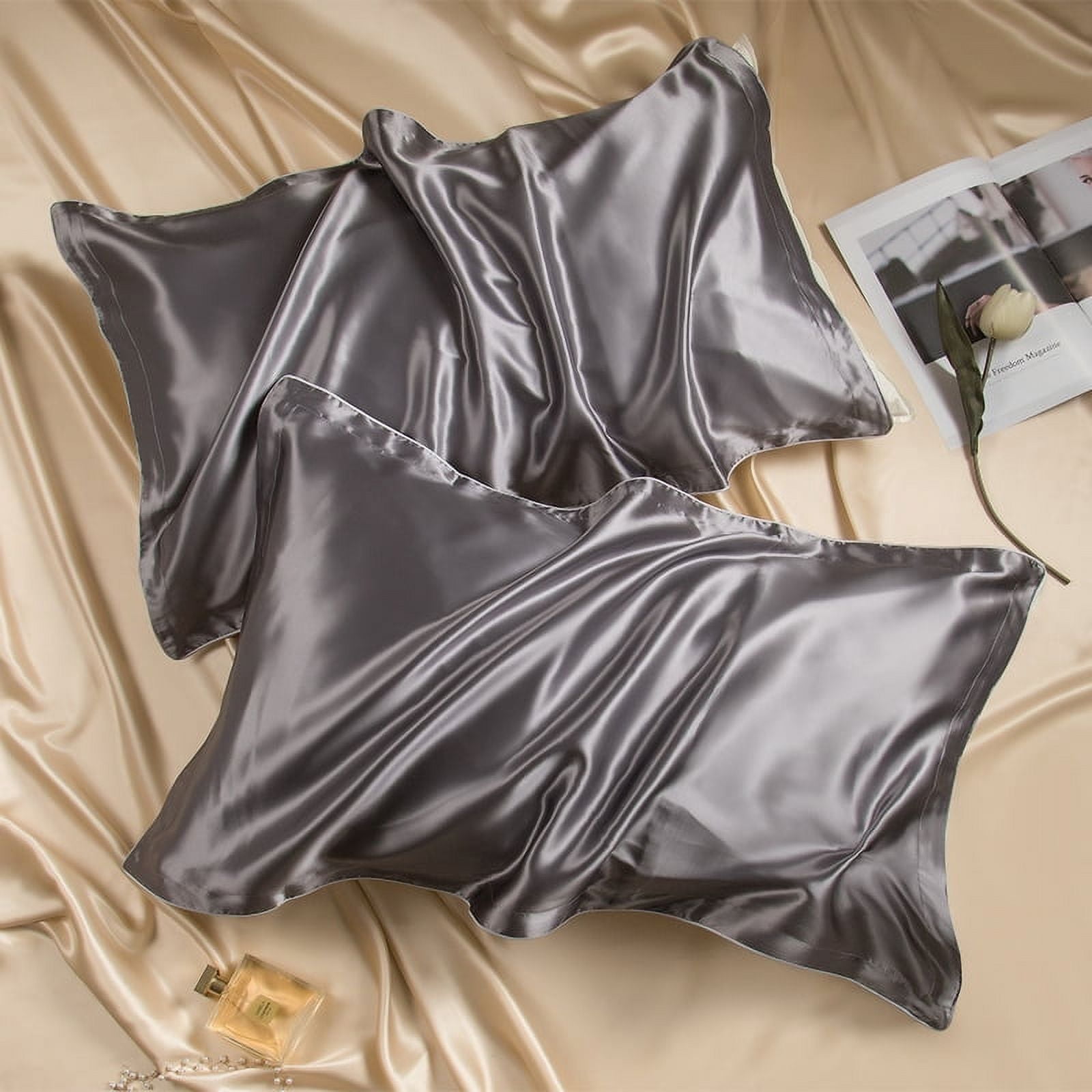 Xiao Hua 1Pcs Mulberry silk pillowcase Soft and skin-friendly, silky touch pillowcase, giving the skin a luxurious hug 18.9x29.13inch(Dark gray）