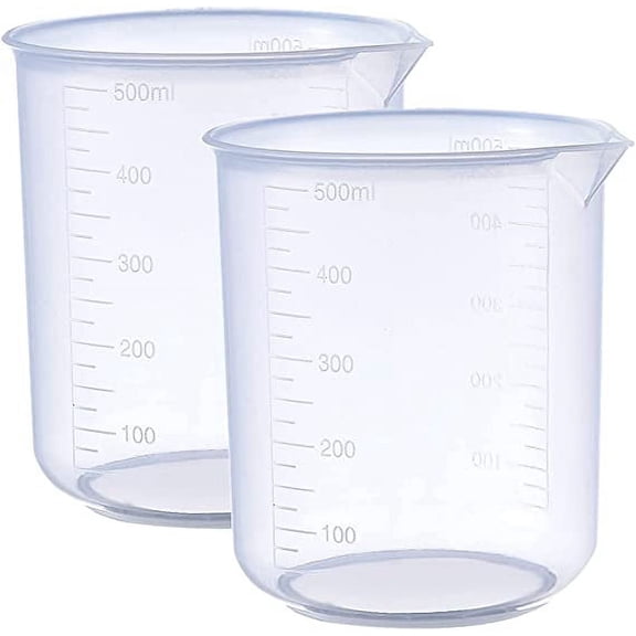 Xiao Hua 2 PCS 500ml Resin Mixing Cups, Liquid Measuring Cups, Plastic Beaker, Graduation Epoxy Resin Cups for Resin Epoxy Paint Food, Lab Use