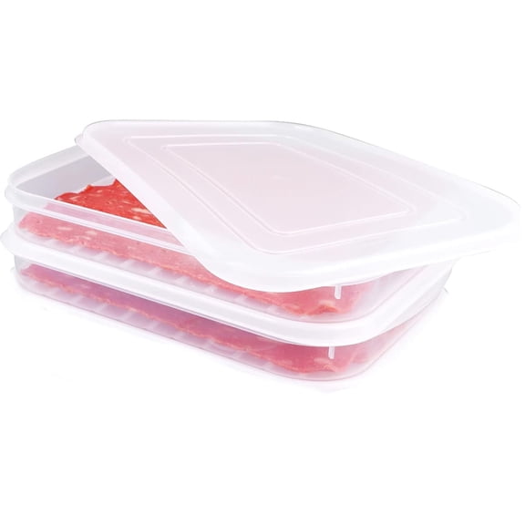 Xiao Hua 2-pack bacon preservation box, plastic cooked meat preservation box, with lid, sealed cold cut meat refrigerator preservation box, shallow bottom storage box