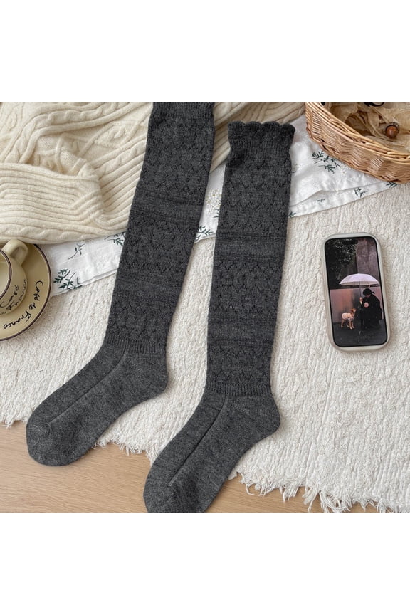2 pairs of dark gray hollow knitted calf socks, women's knitted winter boot socks, cold weather warm socks, suitable for fashionable calf socks with skirts and boots, all in one size