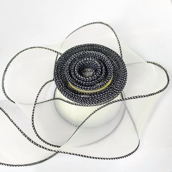 Xiao Hua 2 pieces of Black rainbow fish tail ribbon 2.36 inches wide, 10 yards long, colored edge transparent gauze ribbon, wedding decoration and bouquet packaging decoration ribbon