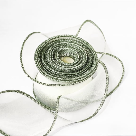 Xiao Hua 2 pieces of green rainbow fish tail ribbon 2.36 inches wide, 10 yards long, colored edge transparent gauze ribbon, wedding decoration and bouquet packaging decoration ribbon