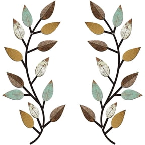 Xiao Hua 2 pieces of metal leaf wall decoration, vine olive branch leaf wall decoration iron scroll, sturdy home decoration