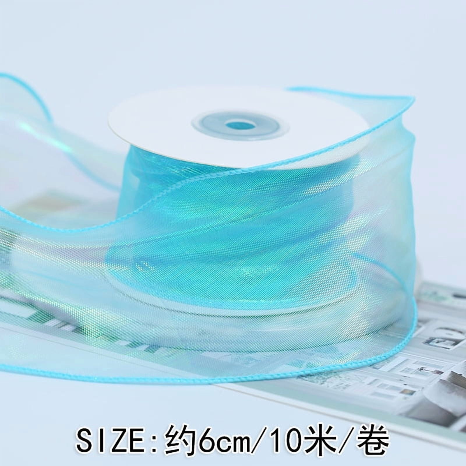 Xiao Hua 2 rolls Blue aurora satin ribbon -2.36In wide fishtail satin ribbon, decorative craft with bendable satin ribbon, gift and home decoration craft satin ribbon