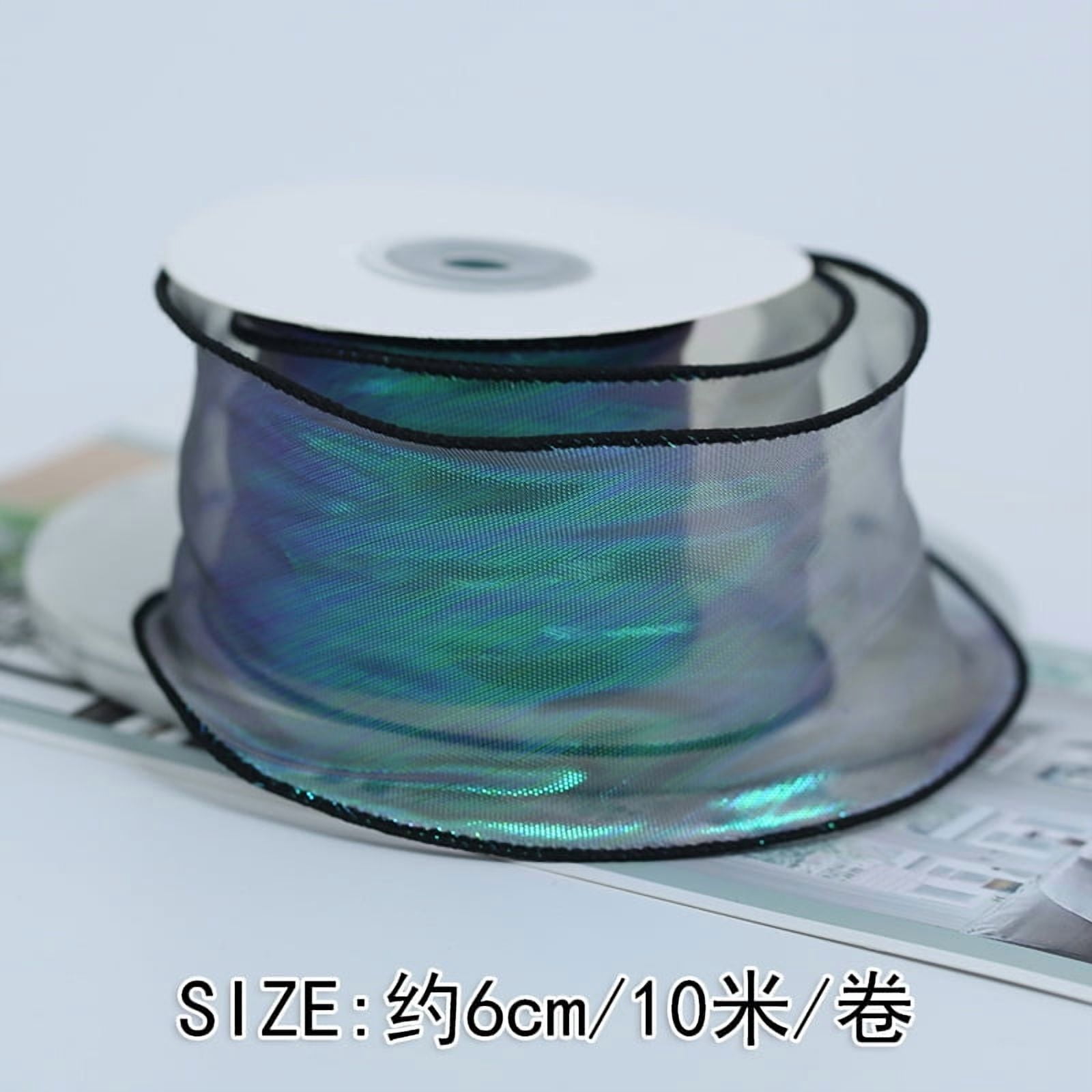 Xiao Hua 2 rolls green aurora satin ribbon -2.36In wide fishtail satin ribbon, decorative craft with bendable satin ribbon, gift and home decoration craft satin ribbon