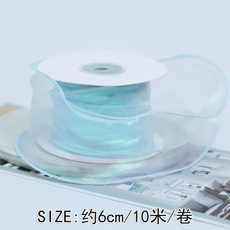 Xiao Hua 2 rolls light blue aurora satin ribbon -2.36In wide fishtail satin ribbon, decorative craft with bendable satin ribbon, gift and home decoration craft satin ribbon