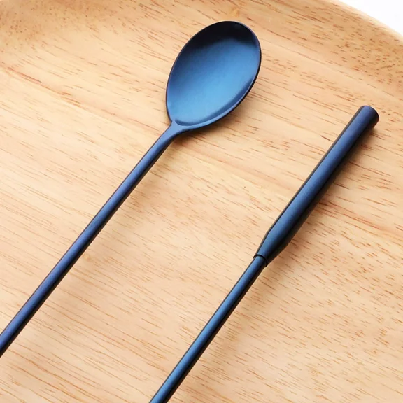 Xiao Hua 2 stainless steel mixing spoons professional tear drop spoons, easy to cleanSmooth-Blue