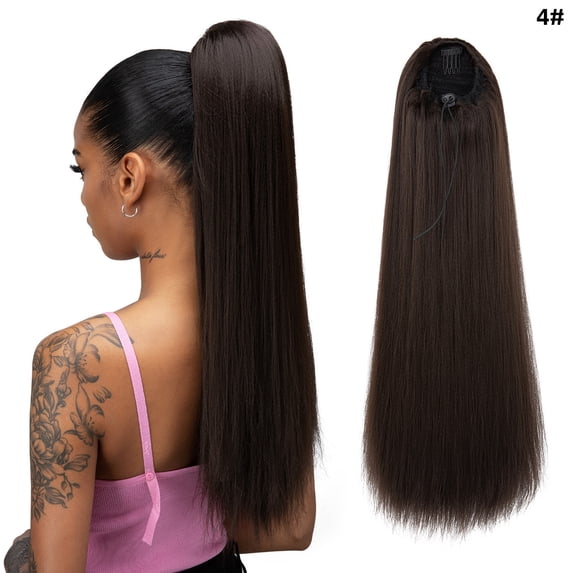 Xiao Hua 20" Ponytail Extensions Drawstring Long Straight Fake Pony Tail Natural Soft Clip in Hair Extension Synthetic Heat Resistant Hairpiece,E