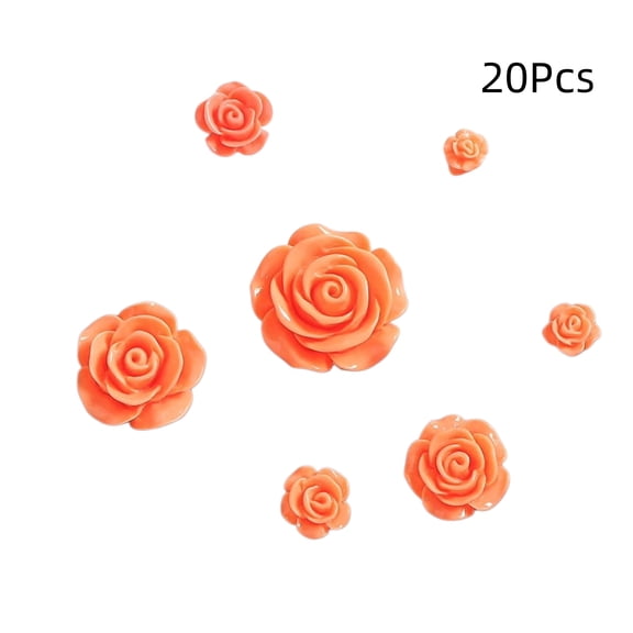 Xiao Hua 20 pieces of Deep Orange simulated resin camellia flowers, diameter 0.39 inches, 3D flat bottom resin flower decoration, DIY hair accessories, nail art, phone case decorations