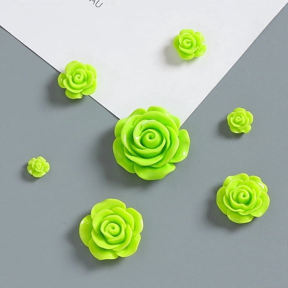 Xiao Hua 20 pieces of Green simulated resin camellia flowers, diameter 0.55 inches, 3D flat bottom resin flower decoration, DIY hair accessories, nail art, phone case decorations