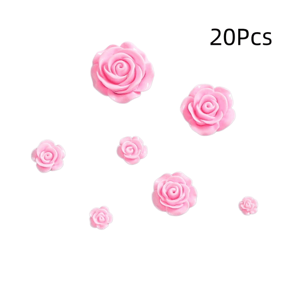 Xiao Hua 20 pieces of Pink simulated resin camellia flowers, diameter 0.31 inches, 3D flat bottom resin flower decoration, DIY hair accessories, nail art, phone case decorations