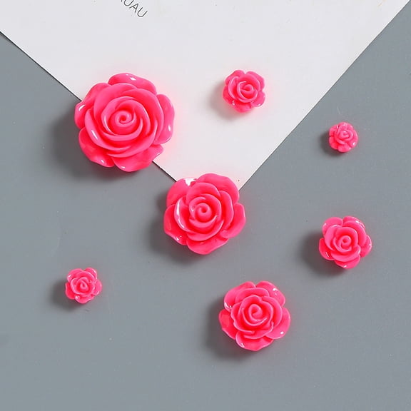 Xiao Hua 20 pieces of Rose Pink simulated resin camellia flowers, diameter 0.55 inches, 3D flat bottom resin flower decoration, DIY hair accessories, nail art, phone case decorations