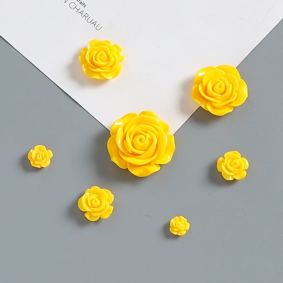 Xiao Hua 20 pieces of Yellow simulated resin camellia flowers, diameter 0.31 inches, 3D flat bottom resin flower decoration, DIY hair accessories, nail art, phone case decorations