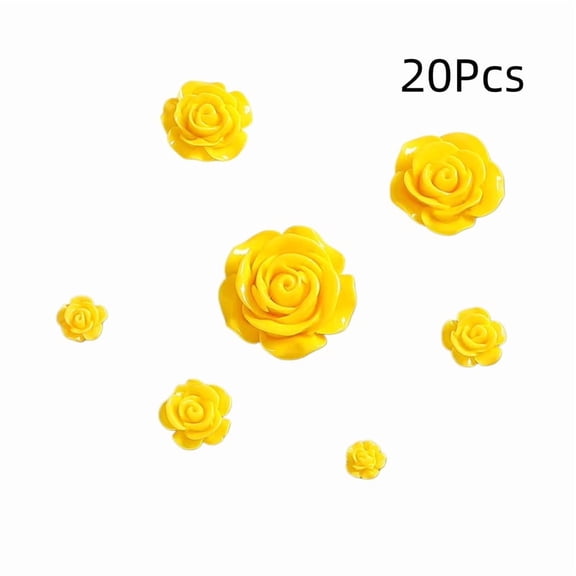 Xiao Hua 20 pieces of Yellow simulated resin camellia flowers, diameter 0.39 inches, 3D flat bottom resin flower decoration, DIY hair accessories, nail art, phone case decorations