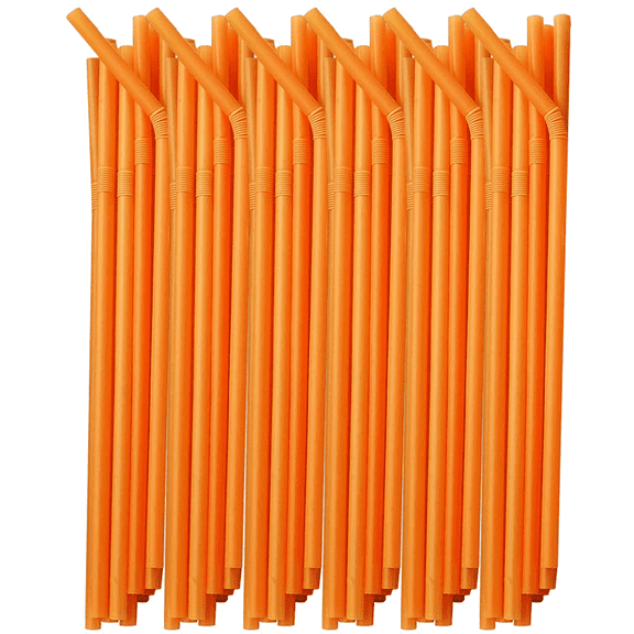 Xiao Hua 200 flexible plastic straws, extra long orange disposable curved party fancy straws