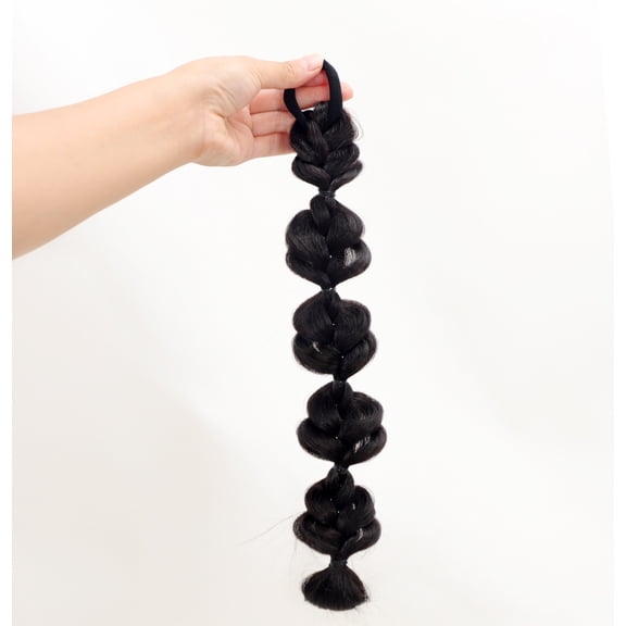 Xiao Hua 2Pcs Bubble Ponytail Wig Synthetic Braided Extensions with Hair Ties Hair Band Hairpieces for Women Girls DIY Daily Wear Hair Accessories Black Brown