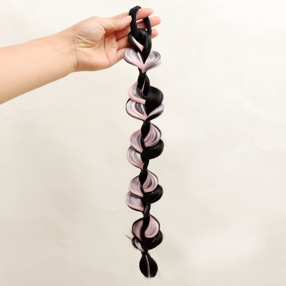Xiao Hua 2Pcs Bubble Ponytail Wig Synthetic Braided Extensions with Hair Ties Hair Band Hairpieces for Women Girls DIY Daily Wear Hair Accessories Black and Pink