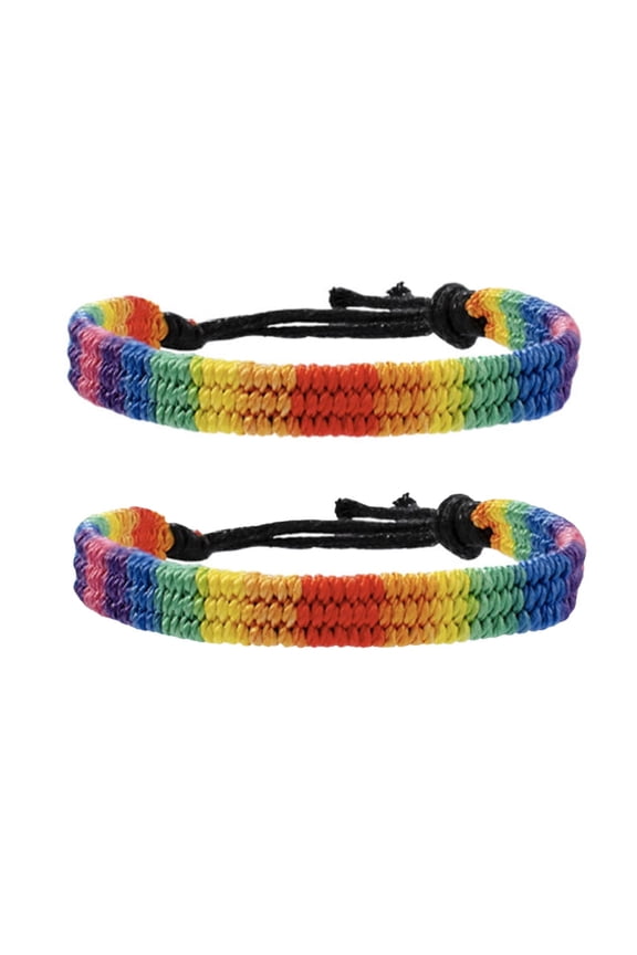 2Pcs Rainbow Bracelet Hand Woven Friendship String Bracelet, Adjustable Wristband, Black