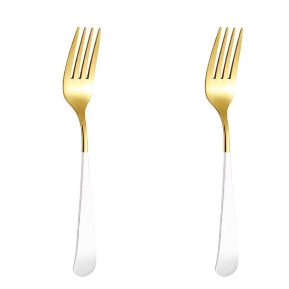 Xiao Hua 2Pcs Gold And White Color Blocked Stainless Steel Fork, Measuring 6.69 * 1.02 Inches, With Smooth Edges, Suitable For Daily Household, Holiday Banquets, And Dining Supplies.