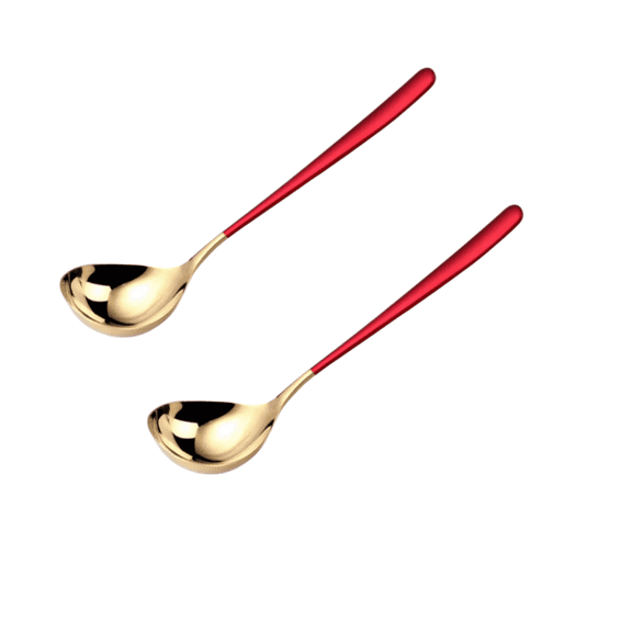 Xiao Hua 2-piece - Stainless steel golden spoon, red handle, 8.07 * 2.24 inches, ergonomic handle, modern kitchen minimalism, daily household kitchen cookware