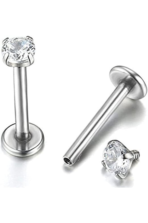 2pcs 16G 3mm Cubic Zirconia Inlaid Lip Rings Labret Nose Studs Helix Round Shape Stud Earring Body Piercing Jewelry