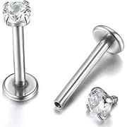 Xiao Hua 2pcs 16G 3mm Cubic Zirconia Inlaid Lip Rings Labret Nose Studs Helix Round Shape Stud Earring Body Piercing Jewelry