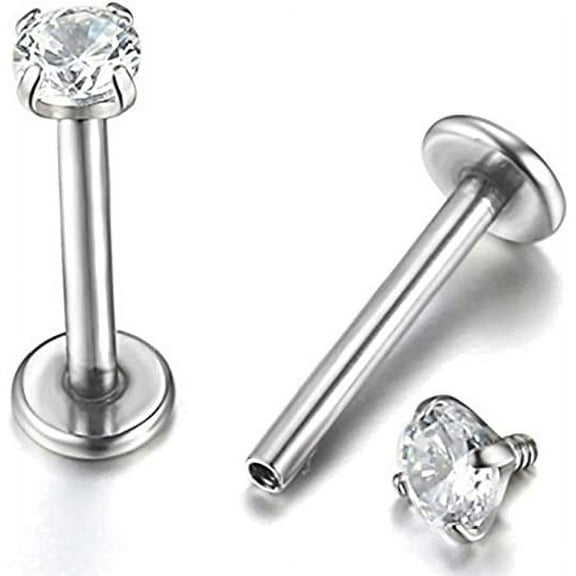 Xiao Hua 2pcs 16G 3mm Cubic Zirconia Inlaid Lip Rings Labret Nose Studs Helix Round Shape Stud Earring Body Piercing Jewelry
