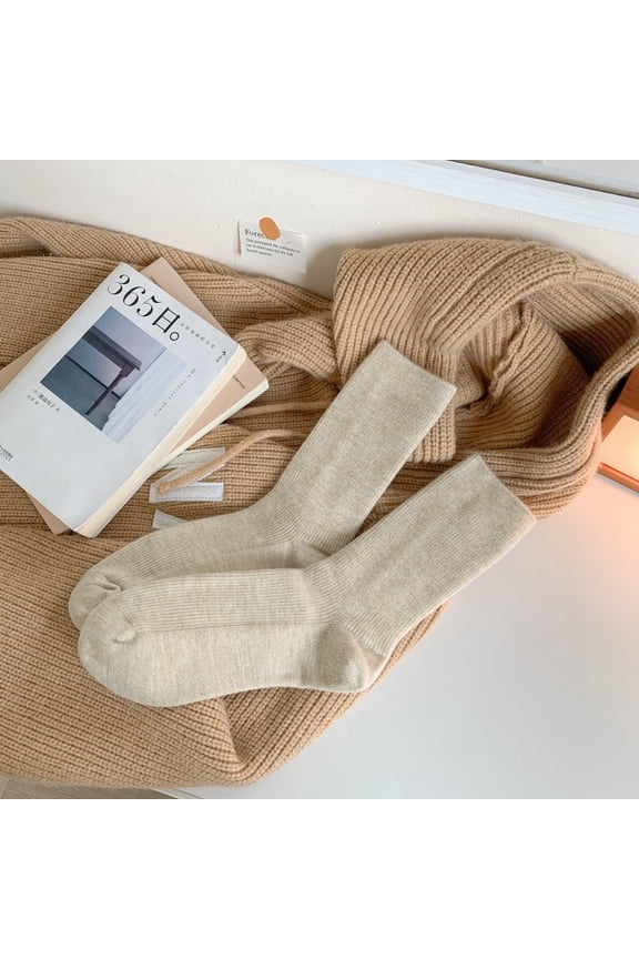 3 pairs of khaki knitted warm winter socks, warm casual round neck socks, comfortable socks for daily use in cold weather, one size fits all